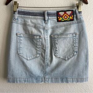 Diesel Light Blue Denim Mini Skirt with Leather Beaded Patch
